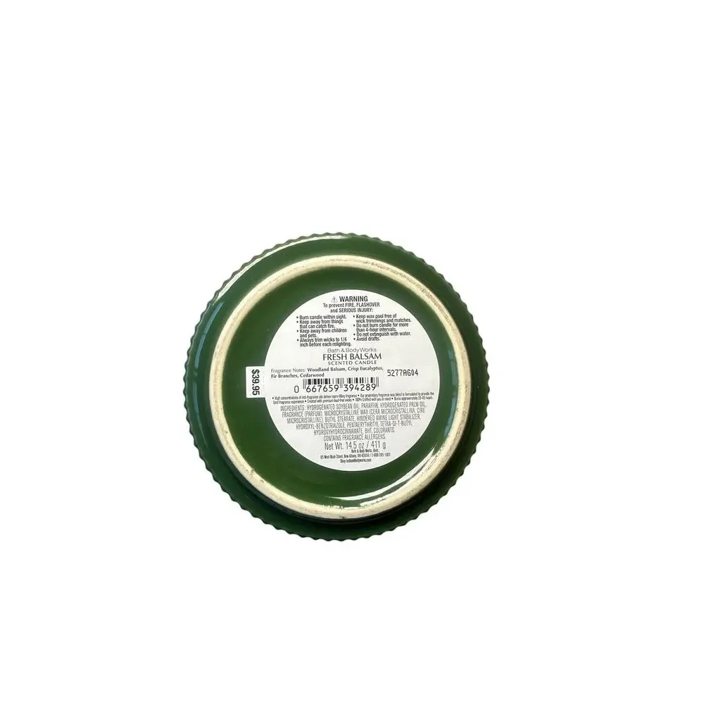Bath & Body Works Fresh Balsam 3 Wick Candle Green Ribbed Ceramic Jar New